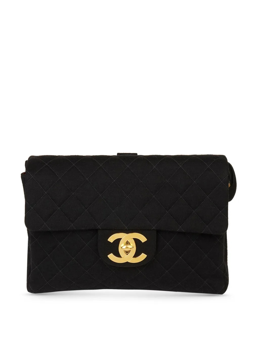CHANEL Pre-Owned 1995 Jumbo CC turn-lock flap wool backpack - Black | Farfetch Global