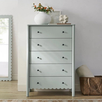 Modway Emmeline Scalloped 34" 5 Drawer Chest, Sage | Ashley