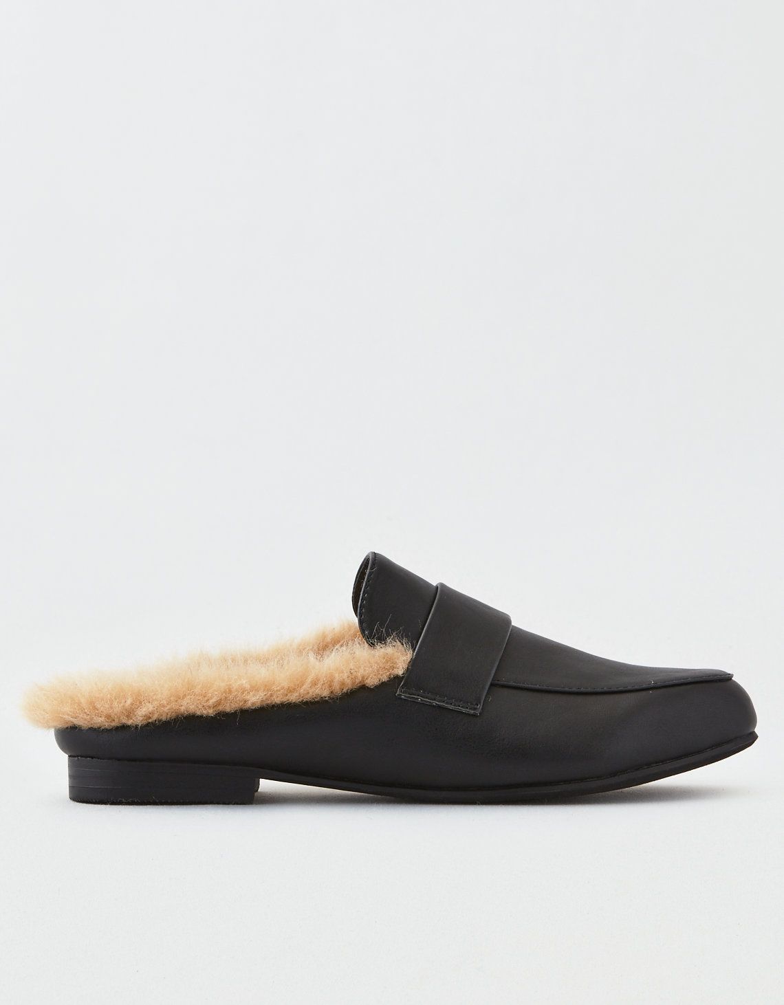 AEO Fur Lined Loafer Mule, Black | American Eagle Outfitters (US & CA)