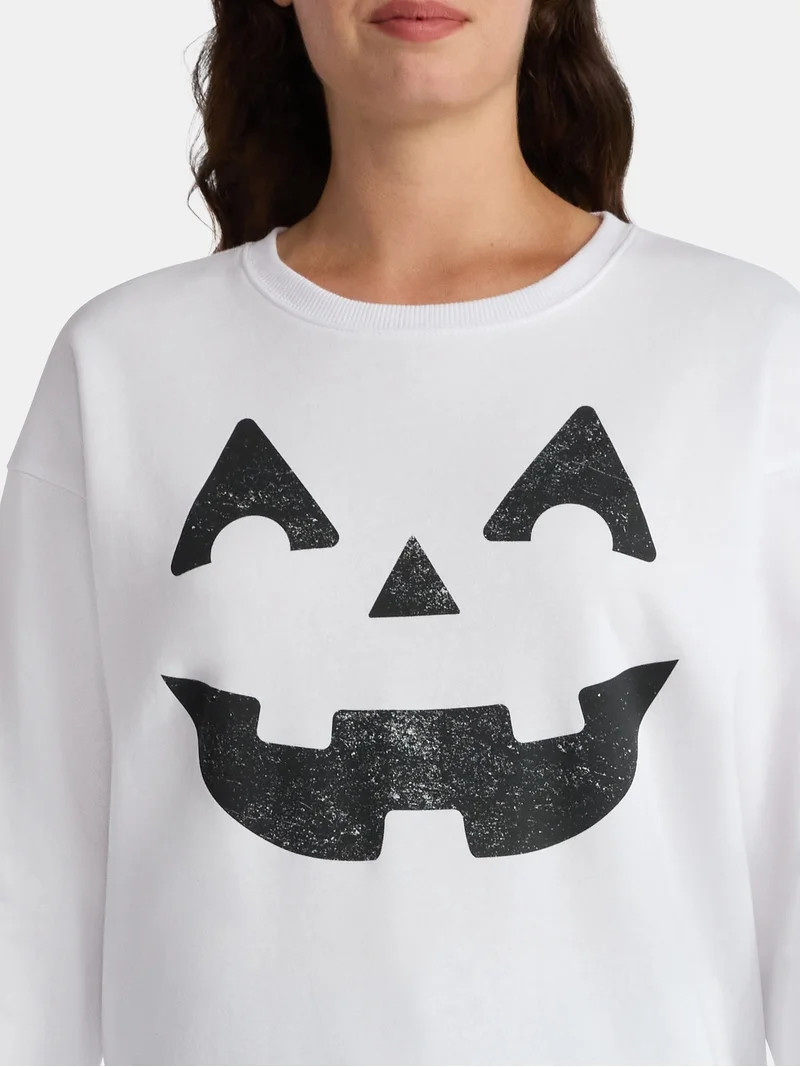 Women's Halloween Good Face Graphic Fleece Sweatshirt from Way to Celebrate, Sizes S-3XL | Walmart (US)