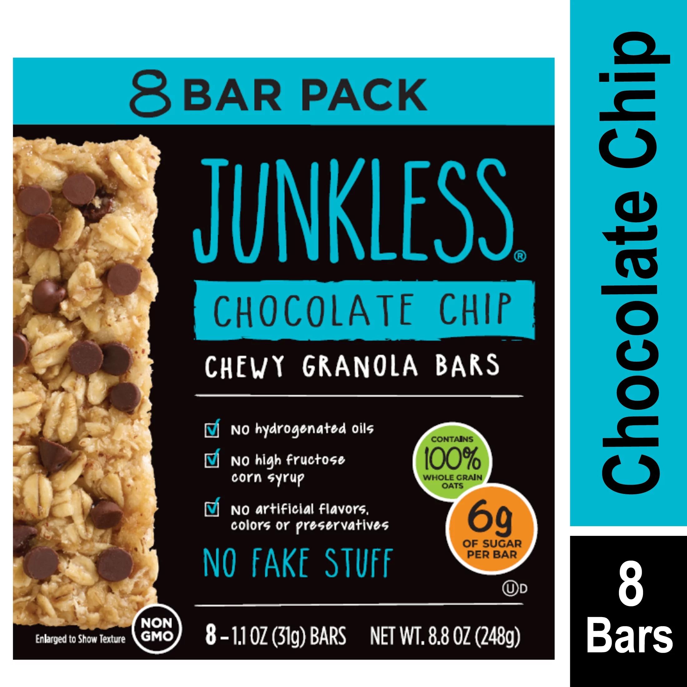 JUNKLESS Non-GMO Delicious Chewy Chocolate Chip Granola Bars, 1.1 oz, 8 Count | Walmart (US)