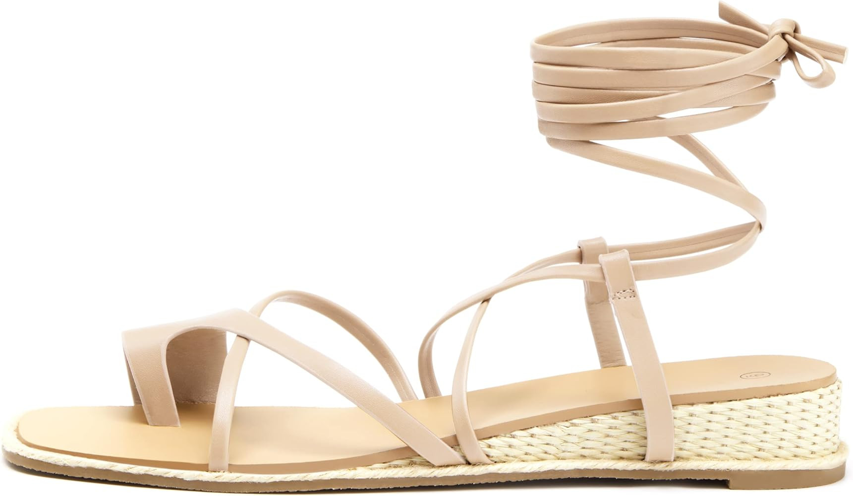 Coutgo Womens Gladiator Espadrille Low Wedges Sandals Lace Up Flat Thong Cross Strappy Summer Shoes | Amazon (US)