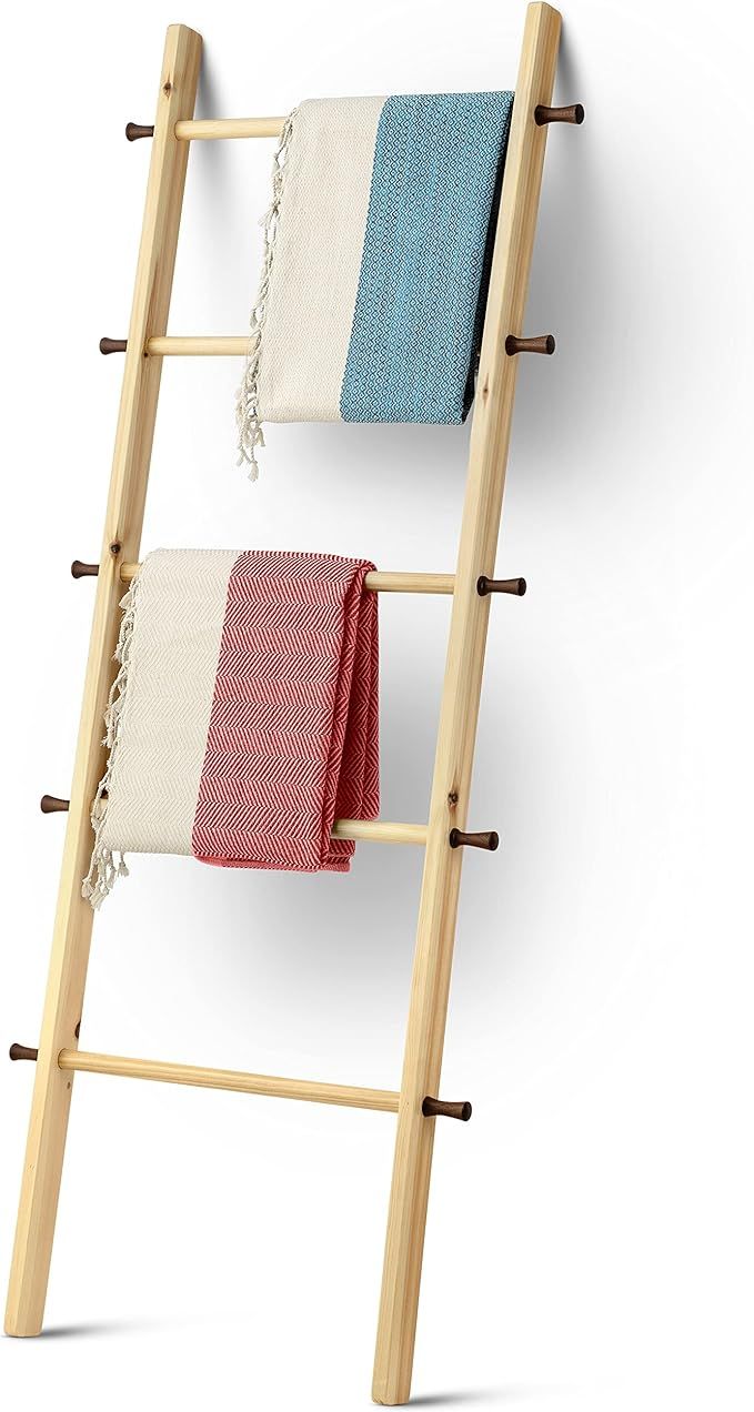 5 Ft Wooden Blanket Ladder | Quilt Ladder for Bedroom | Wood Ladder Decor | Decorative Ladder for... | Amazon (US)