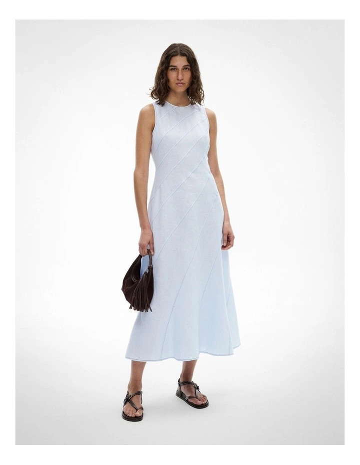 Asymmetric Seam Linen Dress in Blue Air | Myer