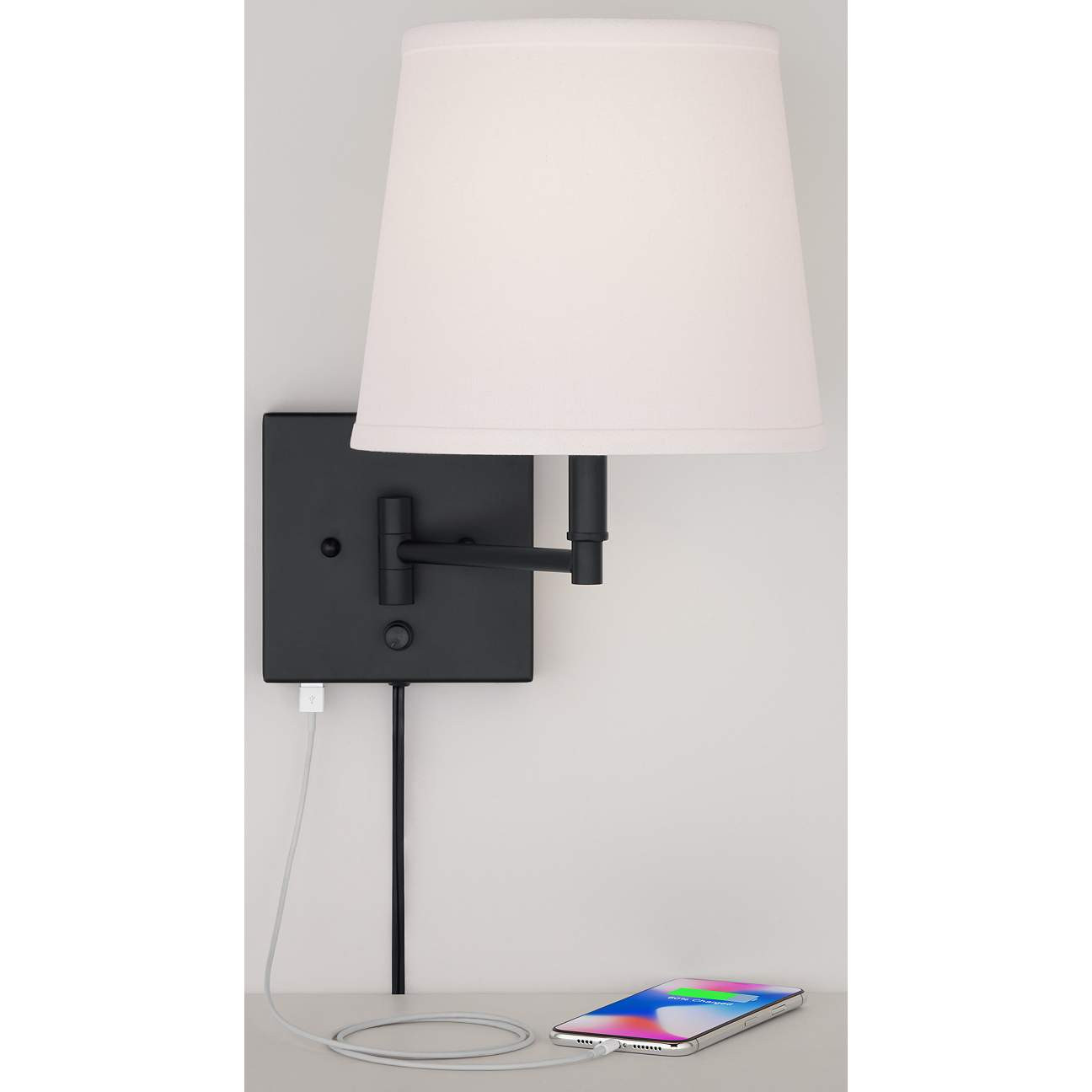 Lanett Black Plug-in Swing Arm Wall Lamps Set of 2 with USB Port | Lamps Plus