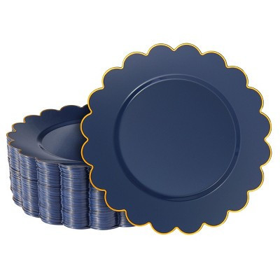 50 Pack Navy Blue Plastic Plates for Party, 9 Inch Disposable for Party Supplies, Wedding, Gold Foil Scalloped Edges | Target