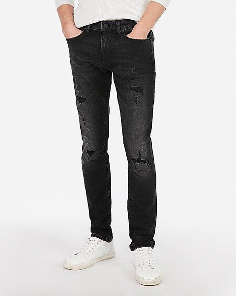 skinny black hyper ripped stretch jeans | Express