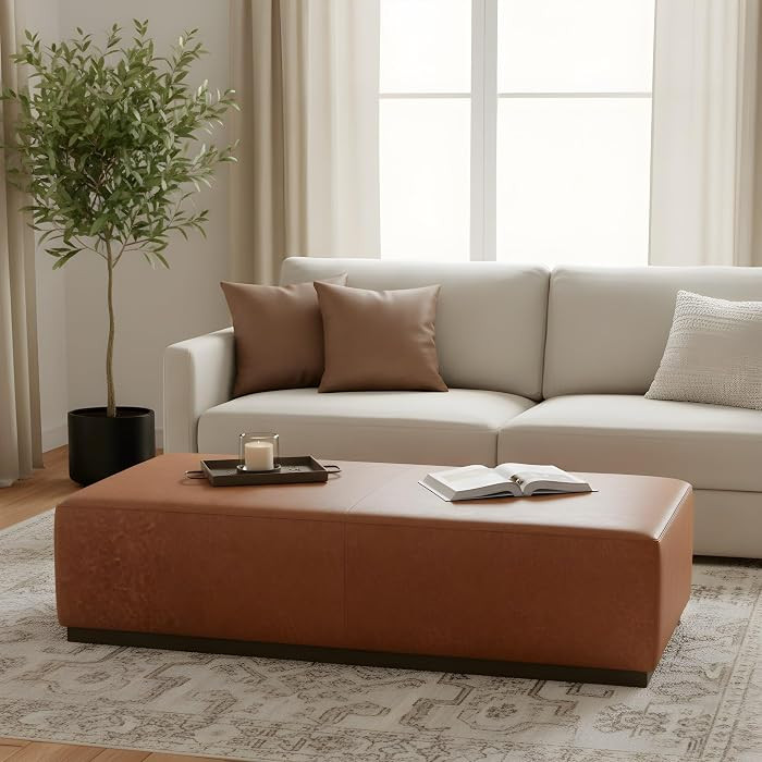 Christopher Knight Home Terra Faux Leather Upholstered Ottoman Bench, Wooden Sofa Foot Stools, PU... | Amazon (US)