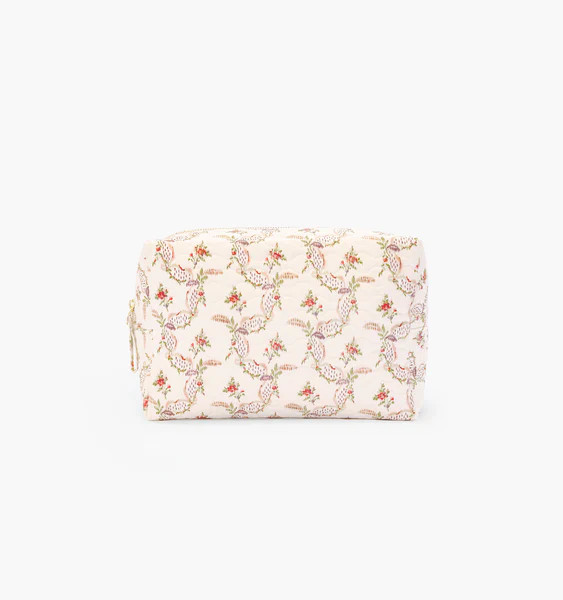 The Quilted Cosmetic Bag - Pink Ribbon Rose Ikat | Hill House Home US