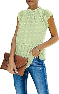 luvamia Women's Summer Casual Blouses Ruffle Cap Sleeve Pom Pom Tops Tunic Shirts | Amazon (US)