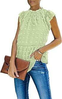 luvamia Women's Summer Casual Blouses Ruffle Cap Sleeve Pom Pom Tops Tunic Shirts | Amazon (US)