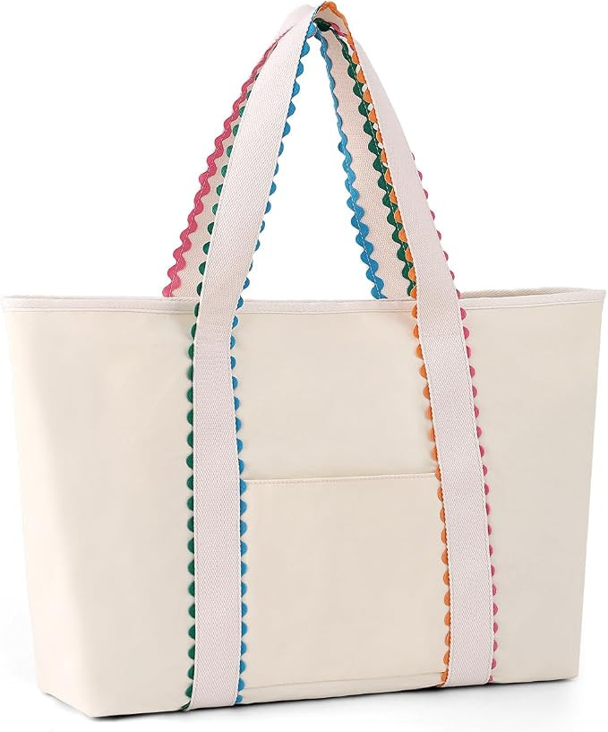 Rick Rack Tote Bag for Women | Canvas, Rainbow, Handbag for Women, Large Shoulder with Pocket, Pe... | Amazon (US)