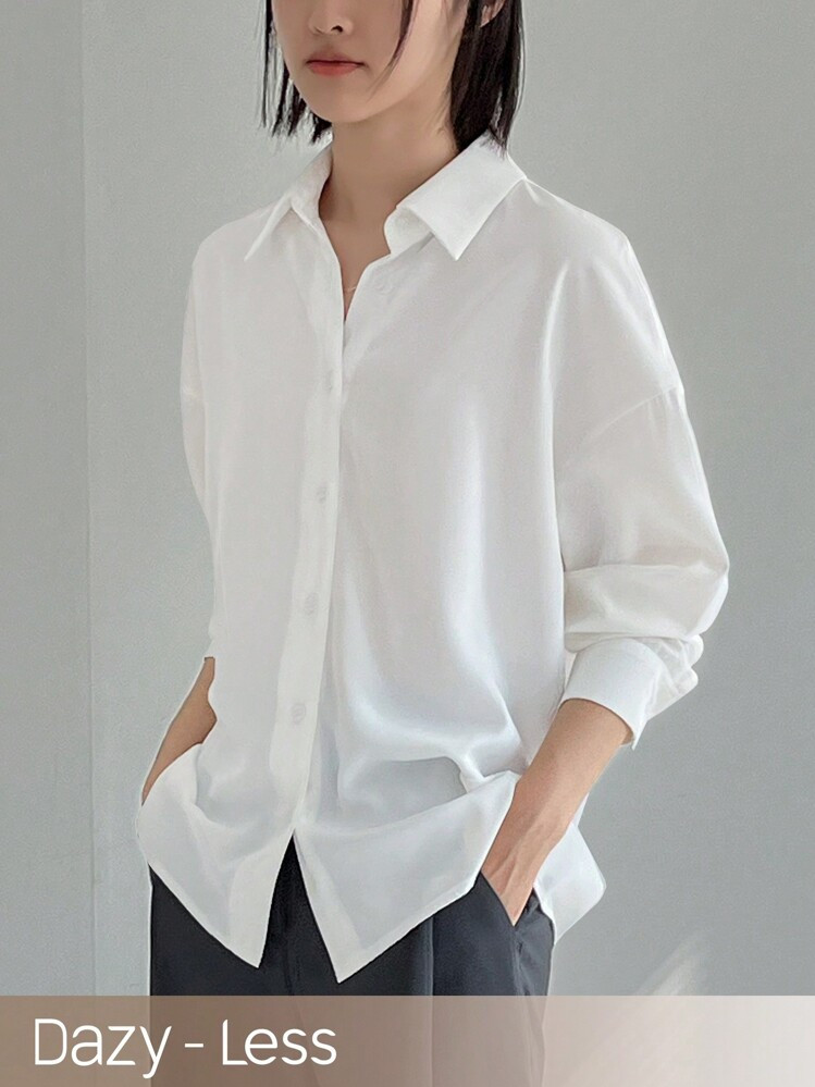 Dazy-Less Women's Solid Color Drop Shoulder Long Sleeve Shirt,Long Sleeve Tops Business Casual Women,Fall Clothes | SHEIN