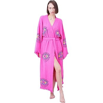 Handmade Evil Eye Boho Festival Kimono Boho Beachwear Beachwear Cover Up Ethnic Kimono Cardigan B... | Amazon (US)