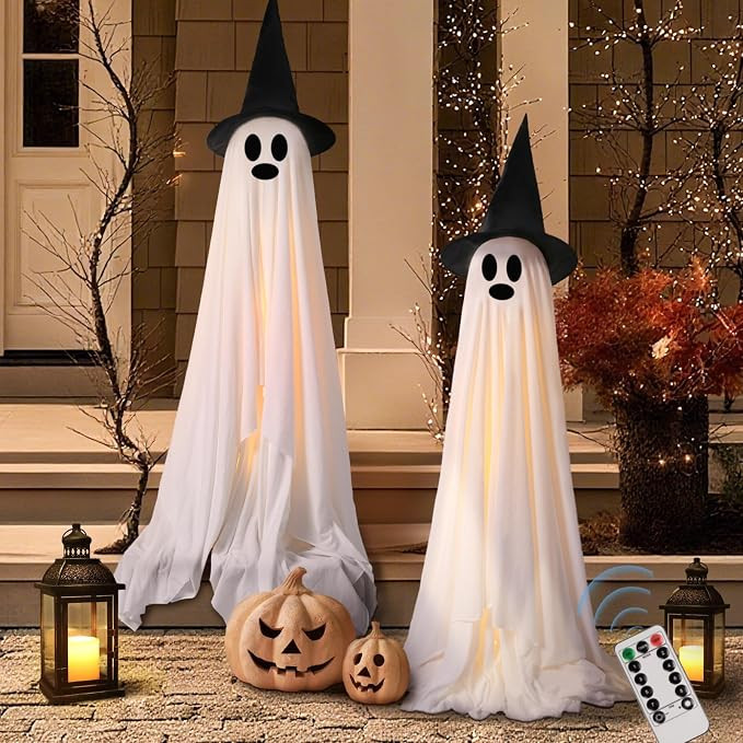 Halloween Decorations Outdoor Indoor Light-Up Spooky Ghosts with LED Light Strip and 2 Witch Hats... | Amazon (US)