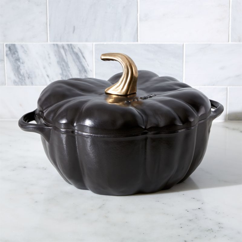 Staub 3.5-qt Black Cast Iron Pumpkin Cocotte. 11.25"Wx8.75"Dx5.75"H | Crate & Barrel