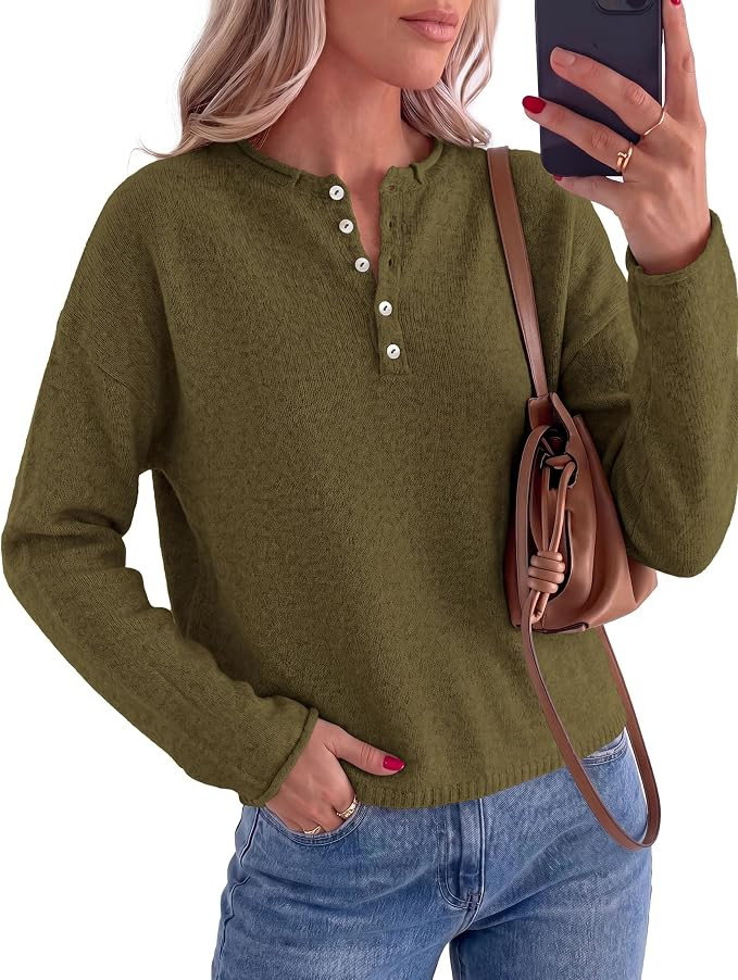 PRETTYGARDEN Women's Fall Button Up Cozy Pullover Sweaters | Stretchy Soft Knit, Drop Shoulder Lo... | Amazon (US)