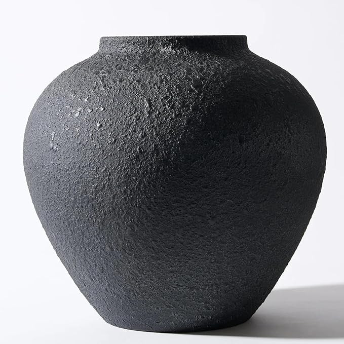 SilkSerenade Large Black Round Vase for Flowers & Table Centerpieces - 11 Inch Rustic Textured Ea... | Amazon (US)