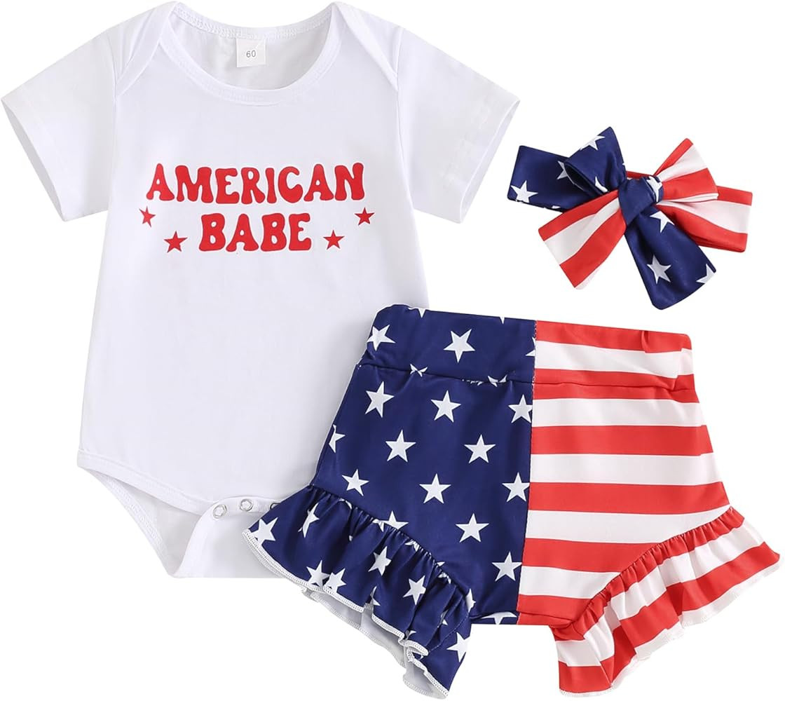 Infant 4th Of July Baby Girl Outfits USA Short Sleeve T Shirt Tassel Shorts Set Bloomers Baby Gir... | Amazon (US)