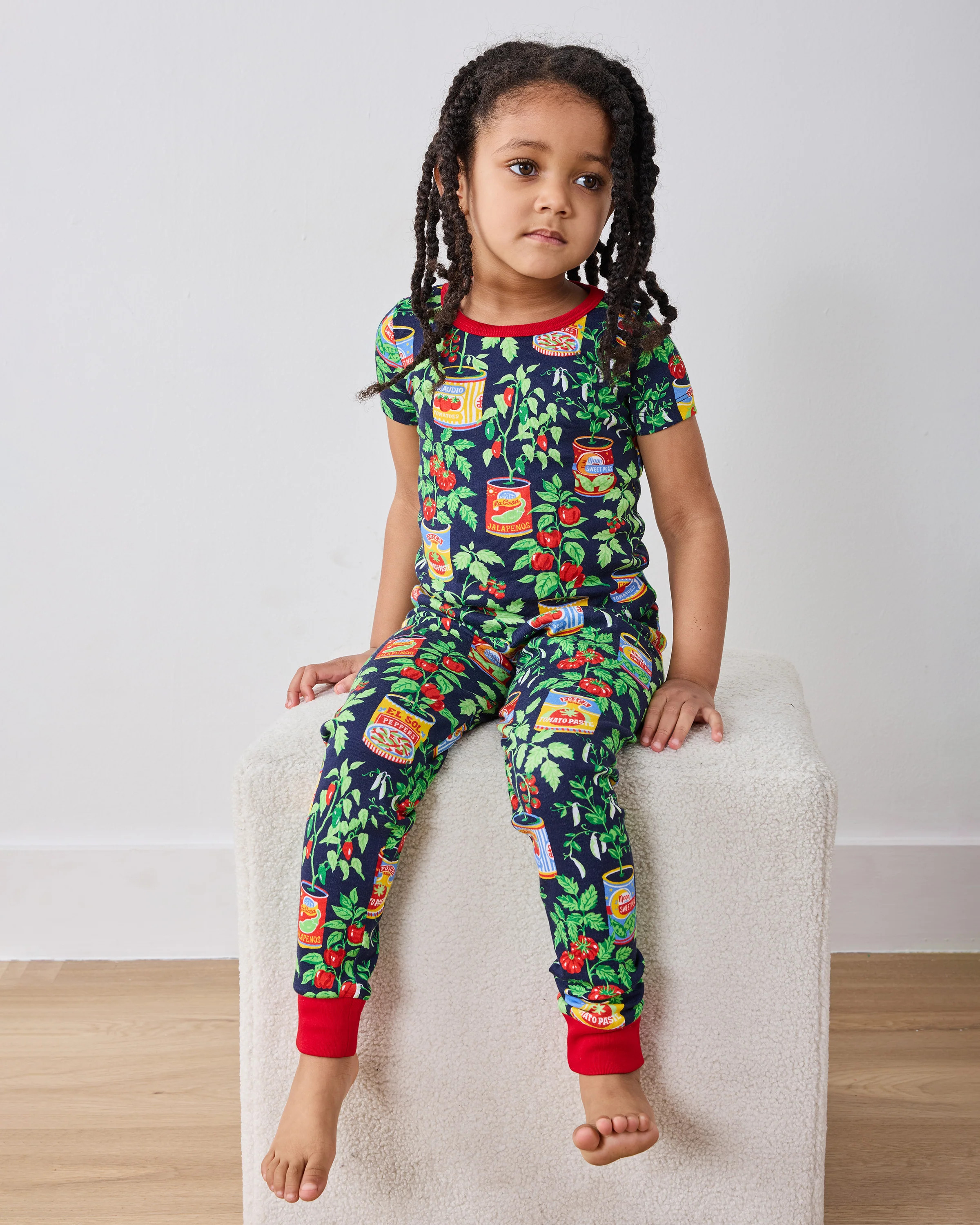 Kitchen Garden - Kids Organic Pima Short Sleeve PJ Set - Navy | Printfresh