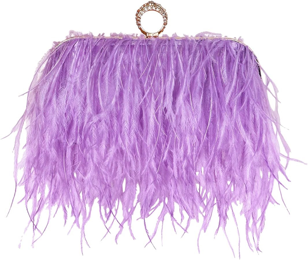 ZAKIA Women's Real Natural Ostrich Feather Tote Evening Dress Bag Shoulder Bag Party Money Bag Wa... | Amazon (US)