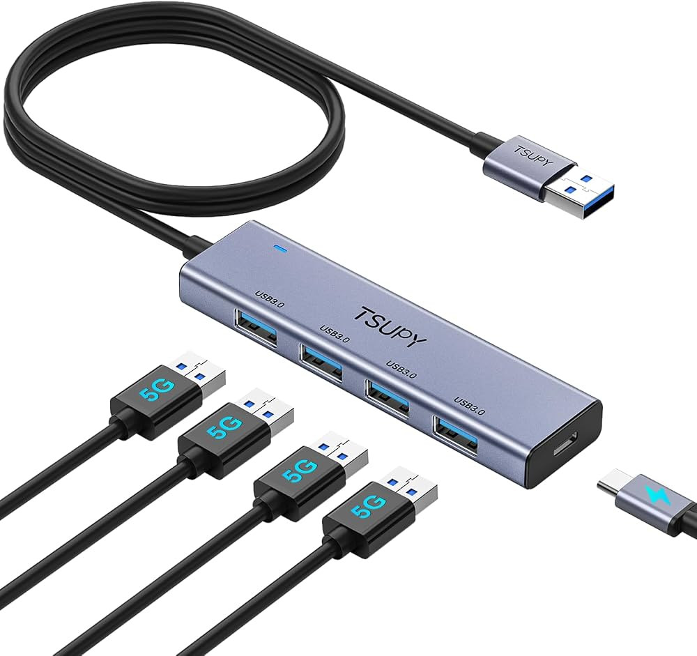 TSUPY USB Hub 3.0, USB Splitter 4 port USB Extension Cable 120cm Aluminium USB Adapter USB 3.0 Hu... | Amazon (UK)