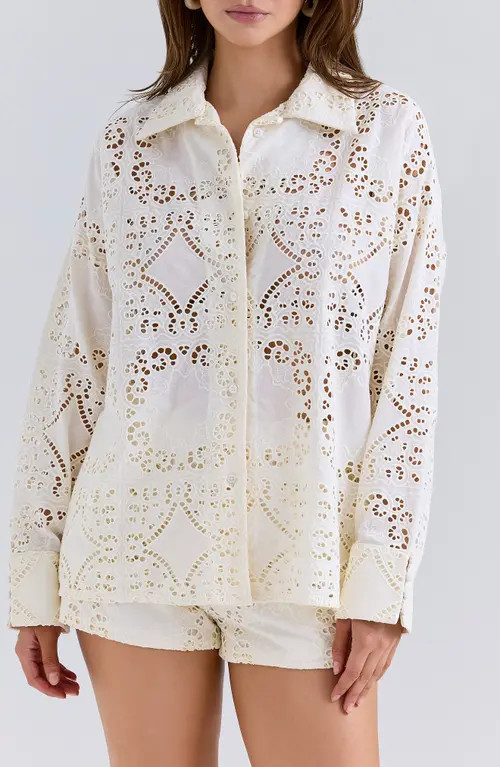 HOUSE OF CB Samah Broderie Anglaise Shirt in White at Nordstrom, Size X-Small | Nordstrom