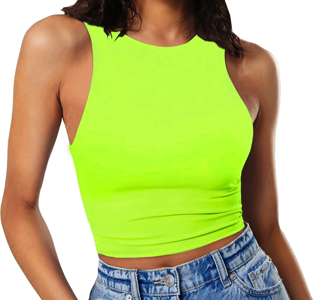 GEMBERA Women's High Neck Crop Tops Basic Racer Back Cropped Tank Sleeveless Shirts | Amazon (US)