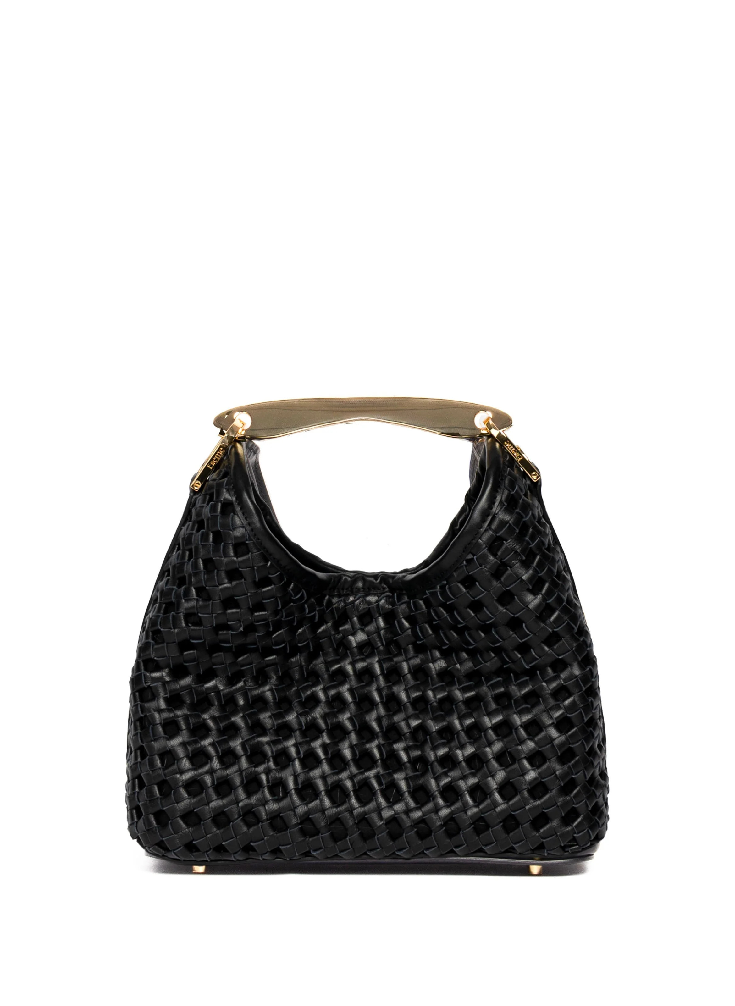 Small Boomerang Woven Leather Black - Woven Leather Bags - Elleme | Elleme