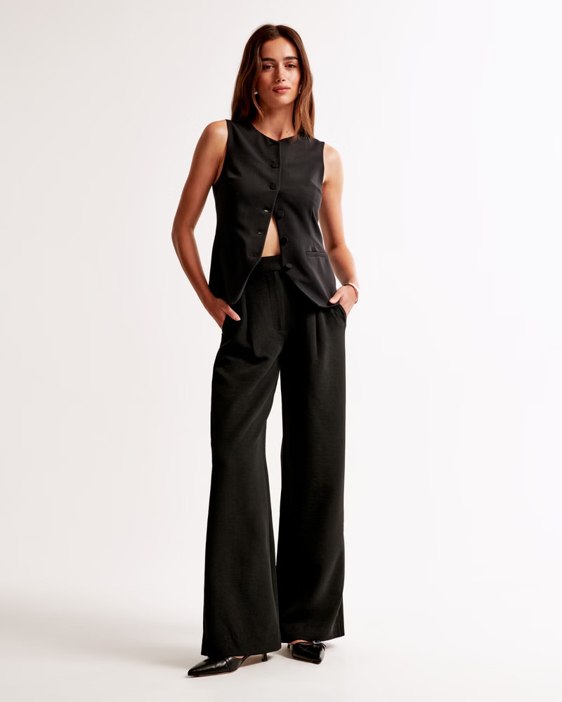 A&F Harper Tailored Premium Crepe Ultra-Wide Leg Pant | Abercrombie & Fitch (US)