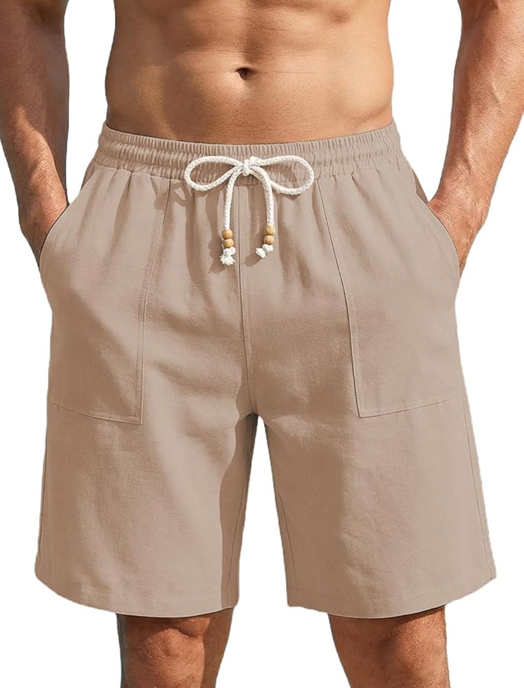 COOFANDY Men's Ultra-Light Summer Shorts Casual Drawstring 9" Linen Shorts with Pockets | Amazon (US)