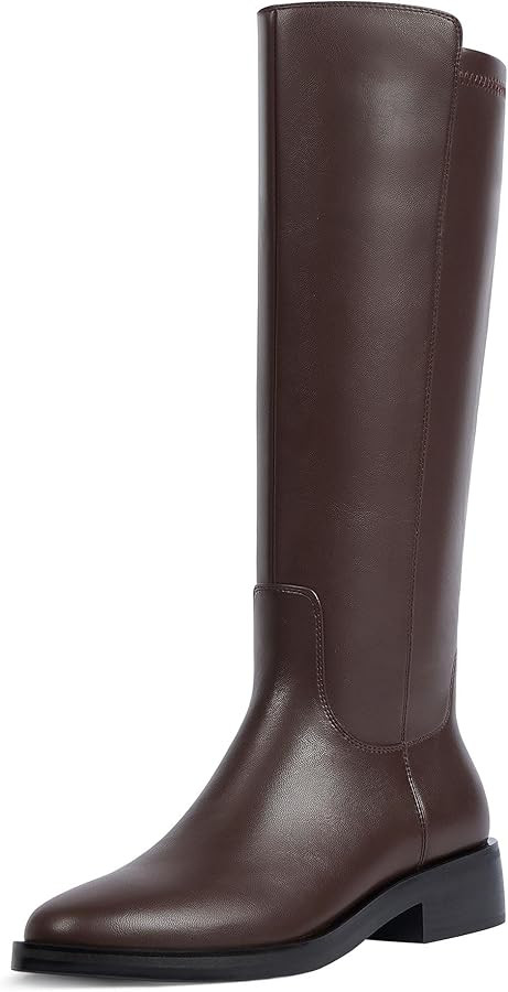 Modatope Knee High Boots Women Round Toe Chunky Low Flat Heel Side Zipper Fall Tall Boots for Wom... | Amazon (US)