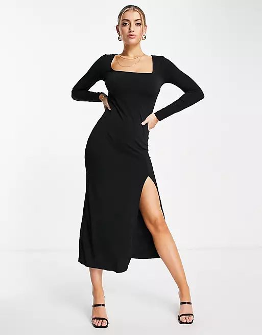 NA-KD high slit midi dress in black | ASOS (Global)