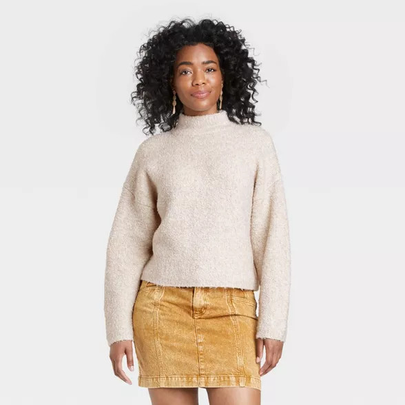 Women's Mock Turtleneck Trek Pullover Sweater - Universal Thread™ Cream M | Target