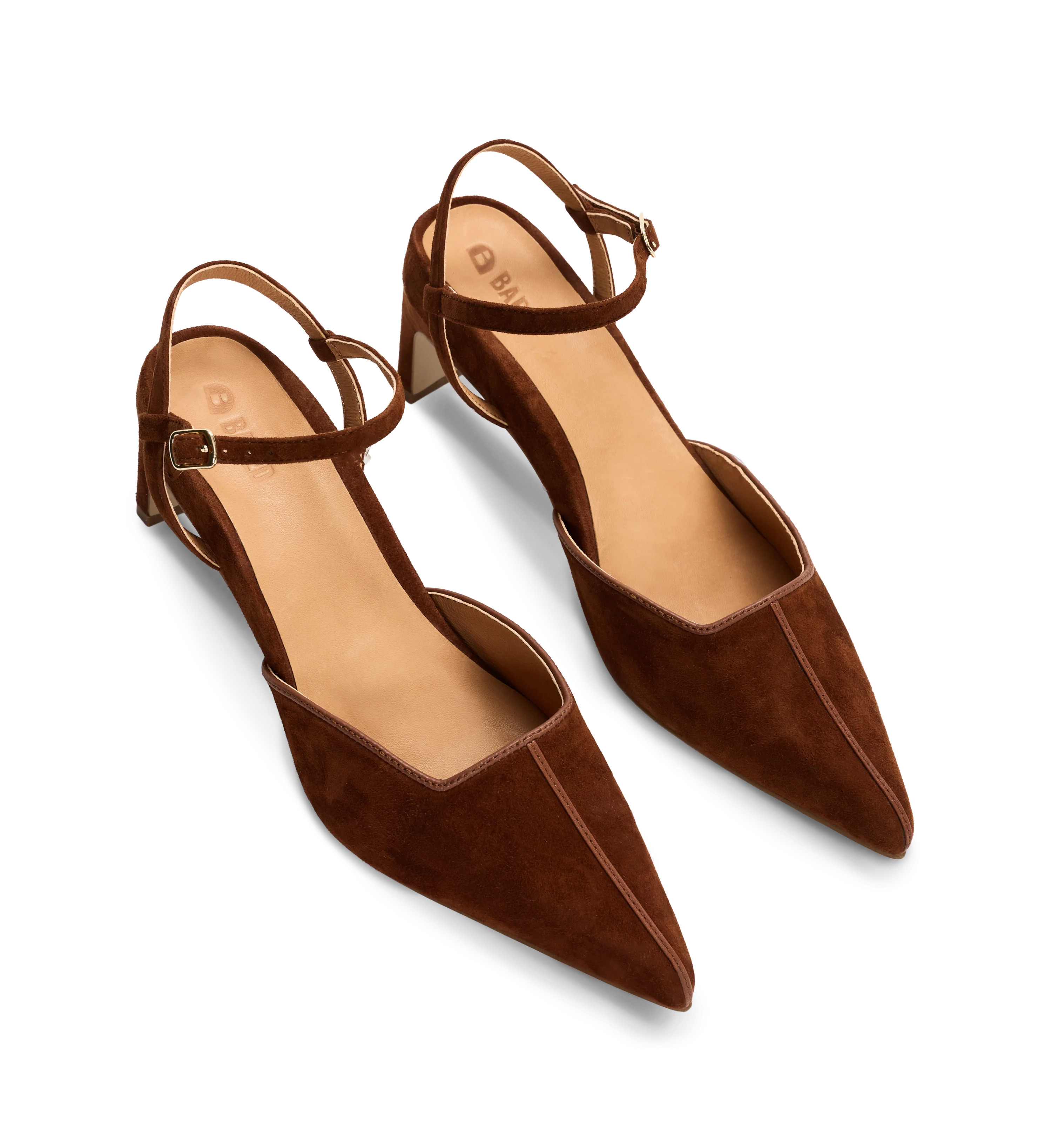 Sibia Dark Tan Suede & Leather Low Heels | Bared Footwear | Bared Footwear