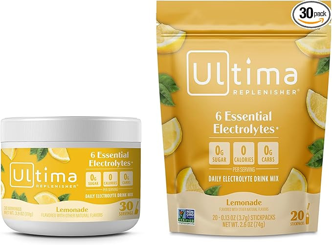 Ultima Replenisher Electrolyte Powder Drink Mix Bundle – Sugar Free – Lemonade, 30 Serving Ca... | Amazon (US)