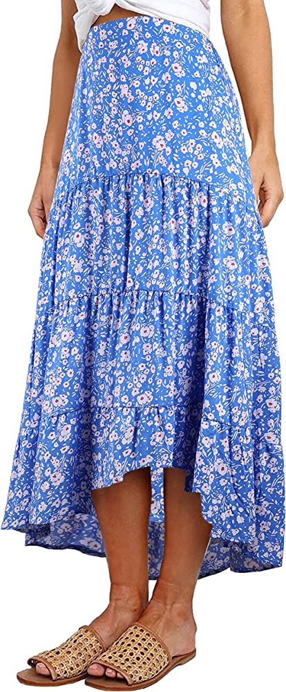 PRETTYGARDEN Women's Ditzy Floral Print Midi Skirt Boho Elastic High Waist Long Skirts for Women ... | Amazon (US)