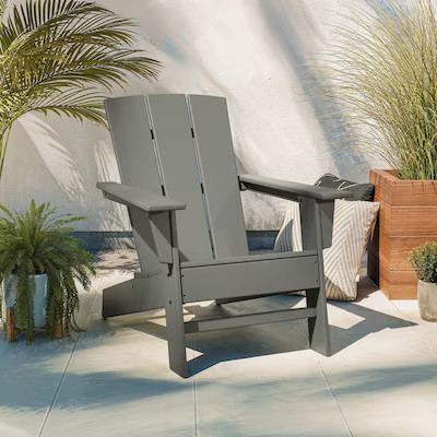 allen + roth by POLYWOOD Oakport Slate Gray HDPE Frame Stationary Adirondack Chair with Slat Seat | Lowe's