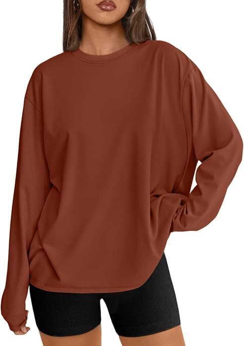 Trendy Queen Womens Oversized Long Sleeve Shirts Fall Tops 2026 Basic Tees | Amazon (US)