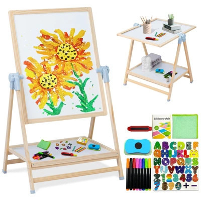 Aoibox Double Sided Wooden Kids Easel 4 in 1 Tabletop Whiteboard Magnetic Drawing Art Station Height Adjustable 22-39in | Target