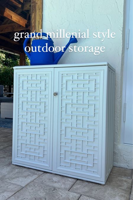 An outdoor storage cabinet that is so pretty, note: only comes with one metal shelve so buy an extra 

#LTKstyletip #LTKhome
