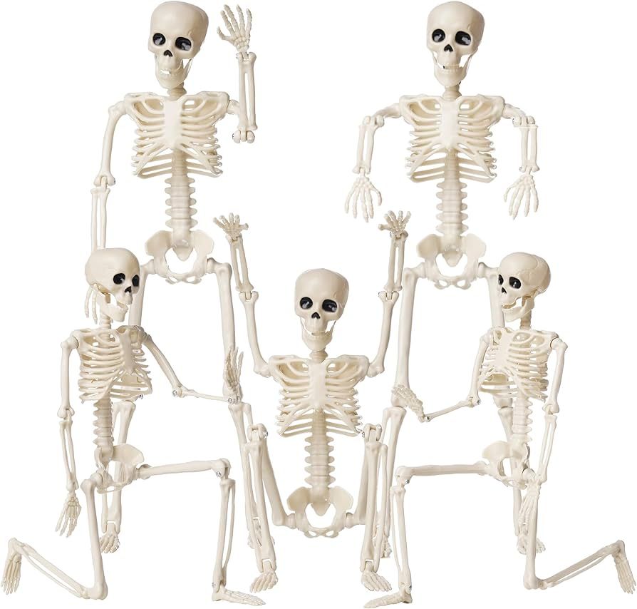 Halloween Skeletons Decorations, 16" Posable Plastic Skeleton 5 Packs, Full Body Skeleton Bulk wi... | Amazon (US)