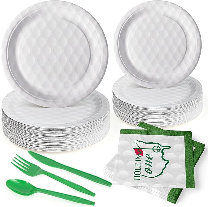 144 Pcs 3D Golf Ball Party Supplies Paper Ball Plates and Napkins Dinnerware Set Tableware Suppli... | Amazon (US)
