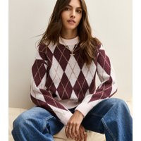 Women's Red Argyle Crew Neck Midweight Knit Jumper New Look | New Look (UK)