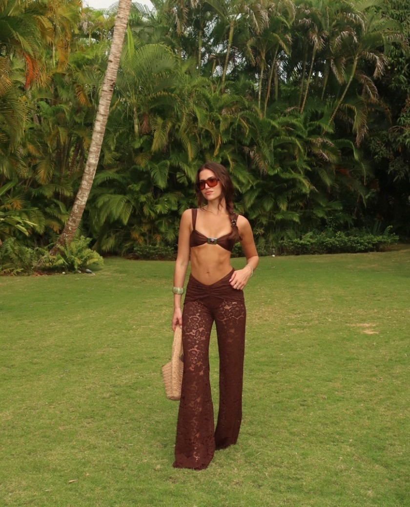 Chocolate moment 🤎 Wearing my fave bikini from SAME with lace coverup pants + Vehla aviators. 

Resort wear, vacation outfits, beach, swimwear.

 

#LTKSeasonal #LTKgrwm #LTKootd