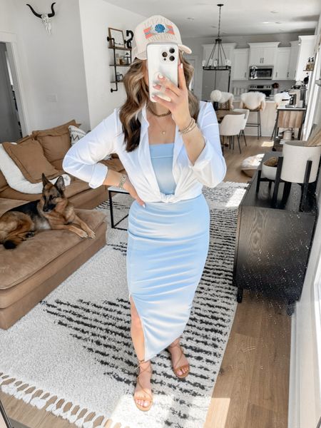 Summer Outfit Inspo 🩵🤍 this dress is an absolute summer must have! The ribbed material is so flattering & the quality is AMAZING 👏🏼 

Dress — xs (light blue)
Button Down — medium

casual outfit | midi dress | maxi dress | casual dress | summer dress | summer dresses | bodycon dress | summer outfits | summer fashion | strappy sandals | white button down | brunch outfit ideas | classy chic outfit 



#LTKFindsUnder50 #LTKFindsUnder100 #LTKShoeCrush