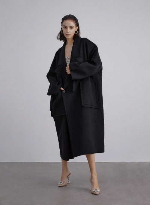 Patch Pockets Oversized Wool Coat | Silk Maison