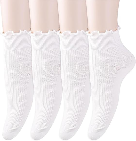 Yolev 4 Paar Damen Rüschen Socken Baumwollsocken Pilz-Freizeitsocken Weiche Atmungsaktive Strick... | Amazon (DE)
