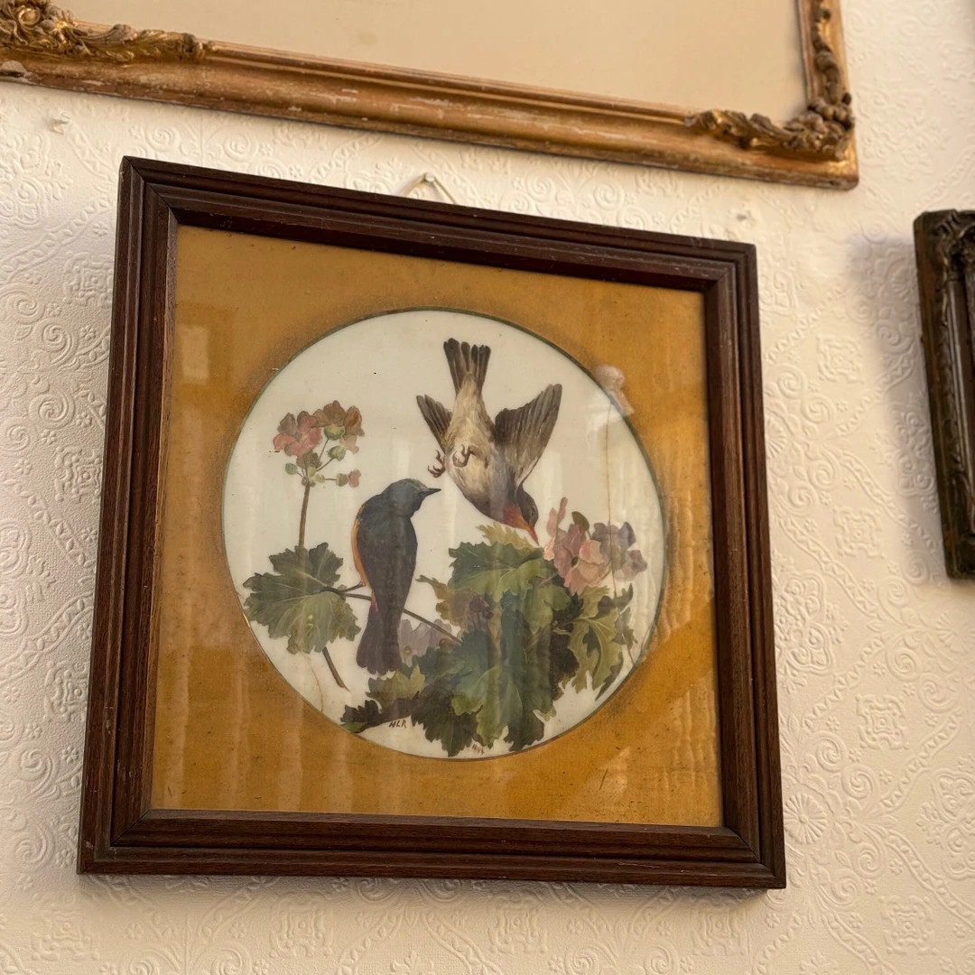 Victorian Milk Glass Bird Painting Dated 1894 HLR with OLD DAMAGE Beautiful Timeworn Charm! | Etsy (US)