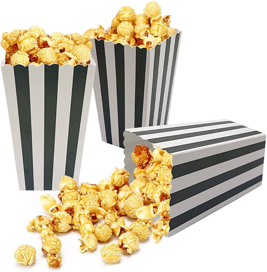 24 Pcs Popcorn Boxes Mini Paper Popcorn Box Cardboard Popcorn Container for Party, White/Black St... | Amazon (US)